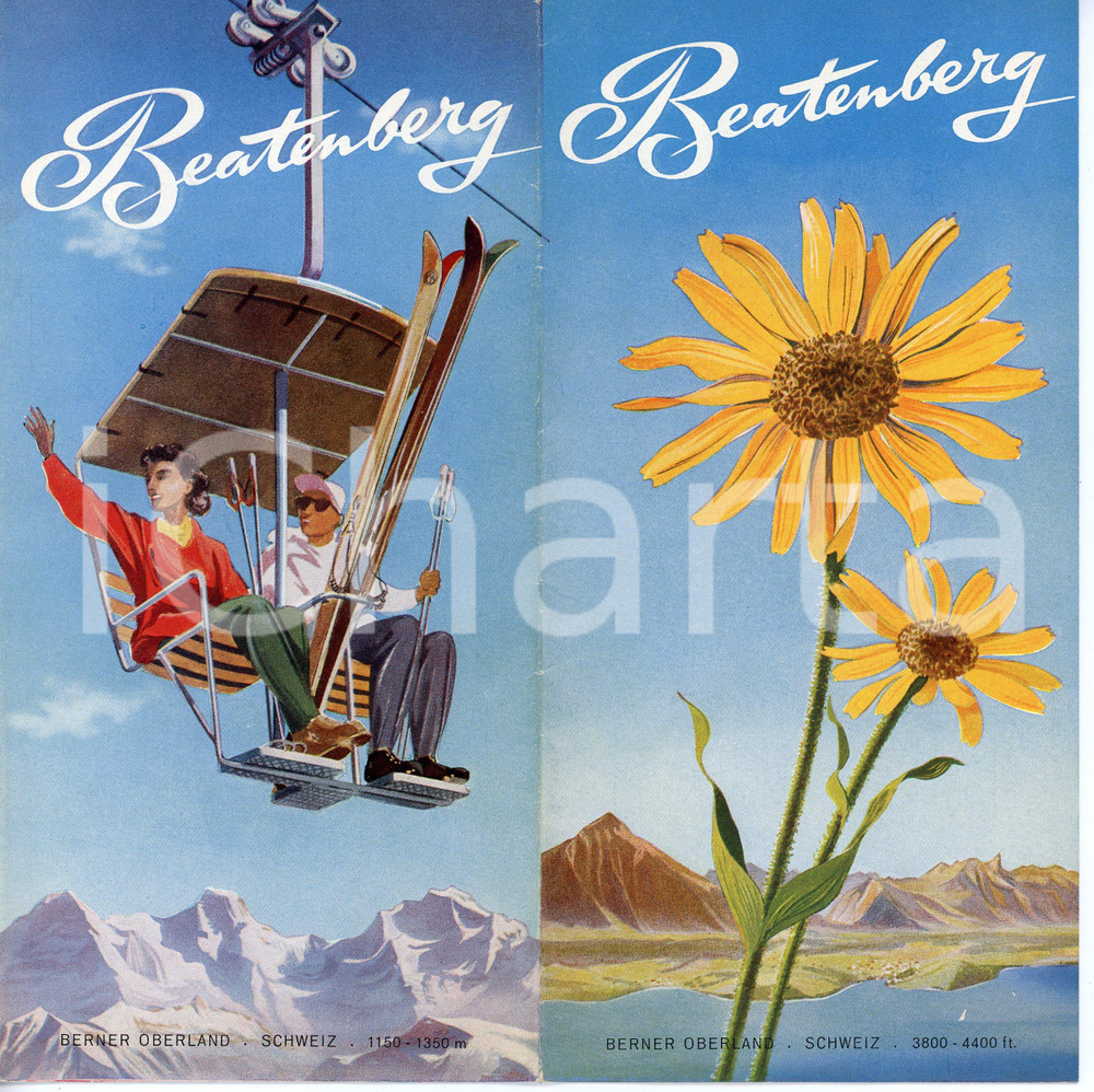 Materiale pubblicitario d’epoca 1955 ca SWITZERLAND Berner Oberland BEATENBERG Pieghevole ILLUSTRATO 1