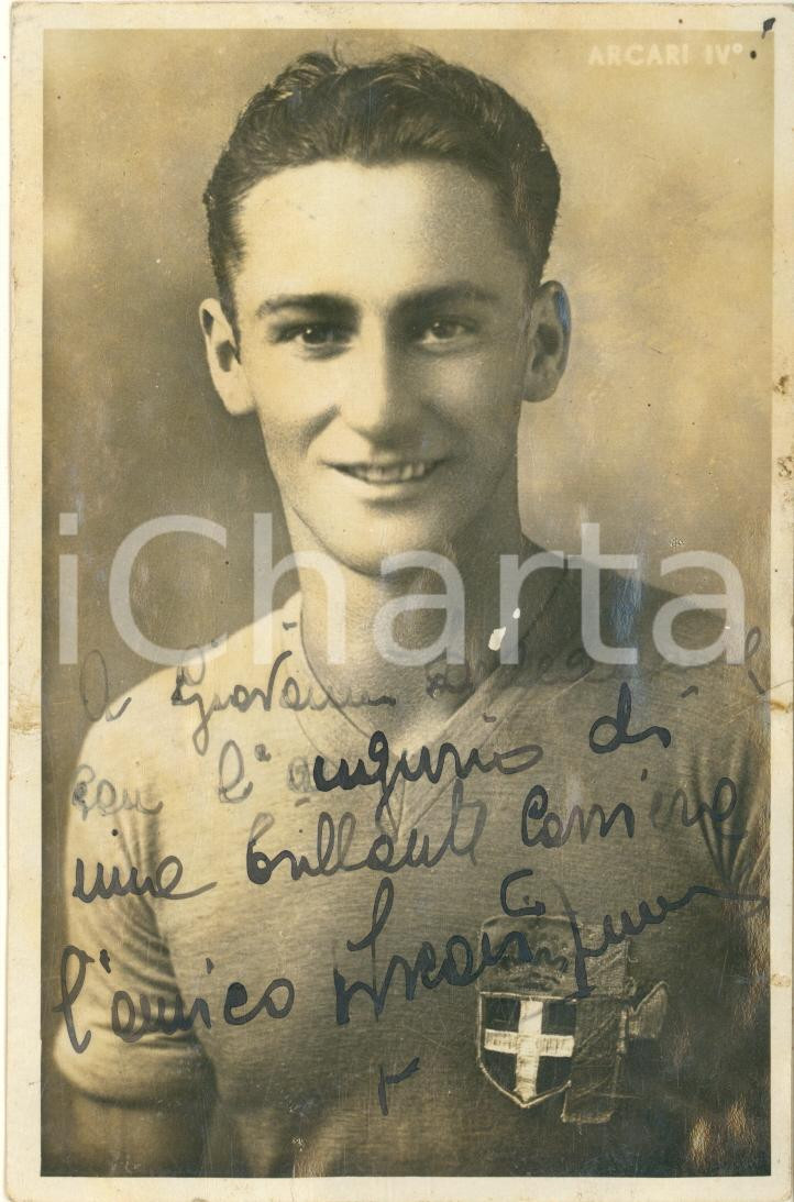 Autografo originale 1935 ca CALCIO SERIE A Bruno ARCARI IV  Foto ritratto AUTOGRAFO DANNEGGIATO 1