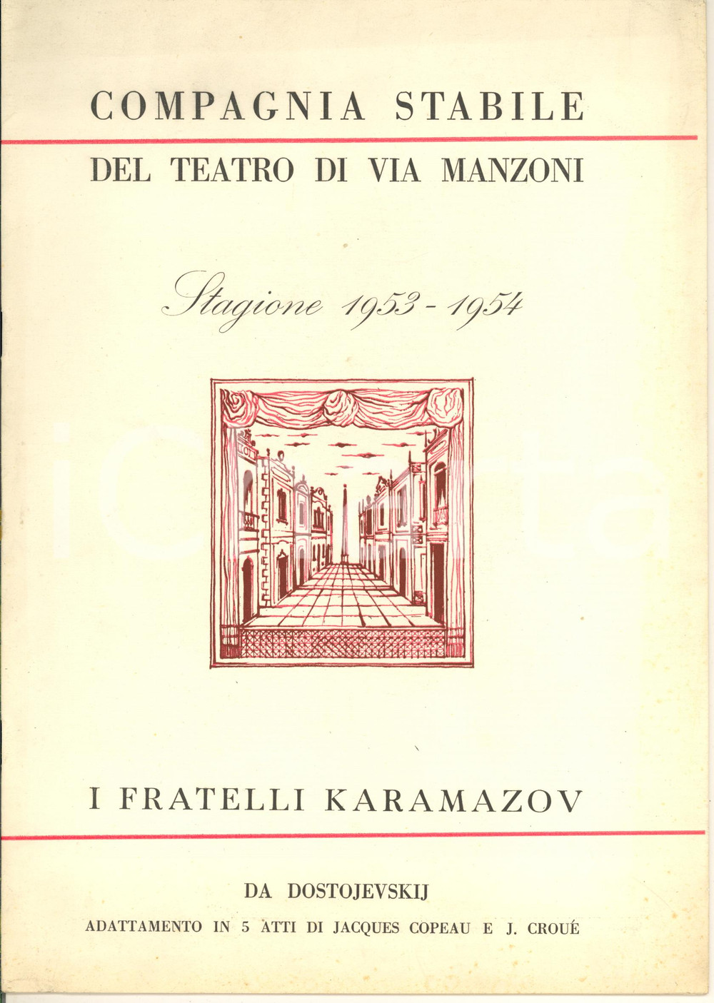 Materiale pubblicitario d’epoca 1953 MILANO Compagnia Teatro di via Manzoni  Programma I fratelli Karamazov 1