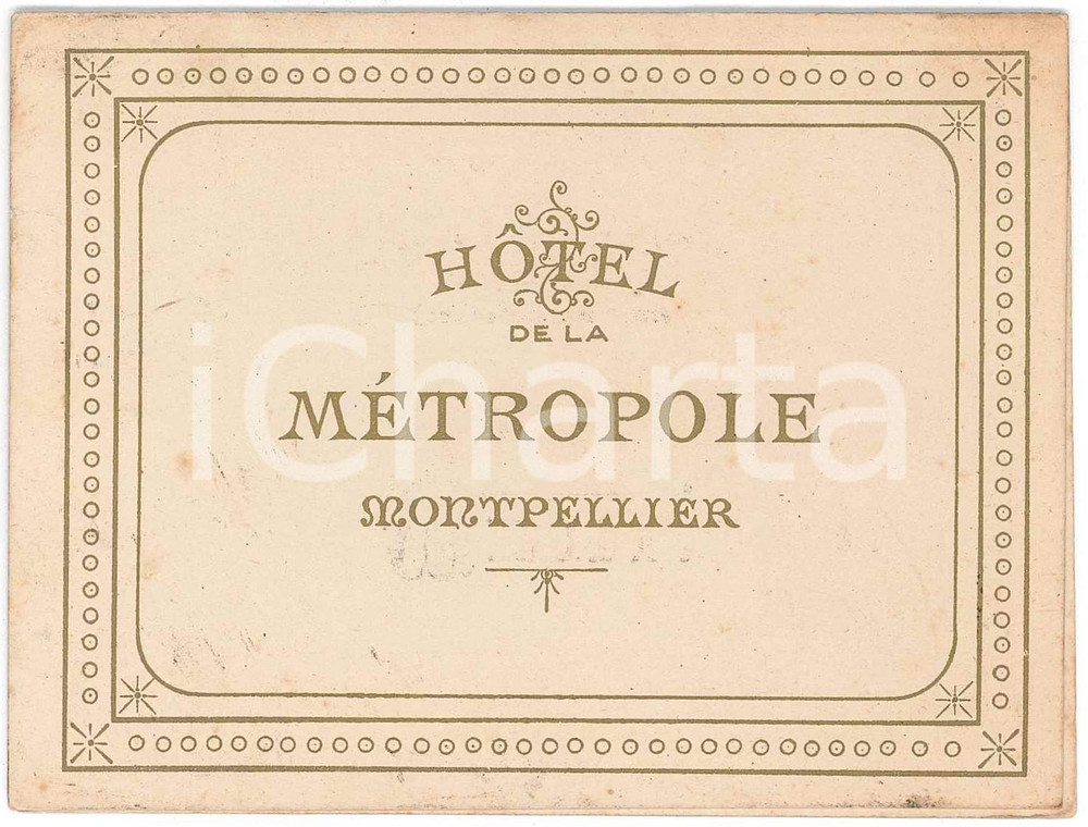 Oggetto da collezione cartaceo 1908 MONTPELLIER FRANCE Hotel de la METROPOLE  Menu 1