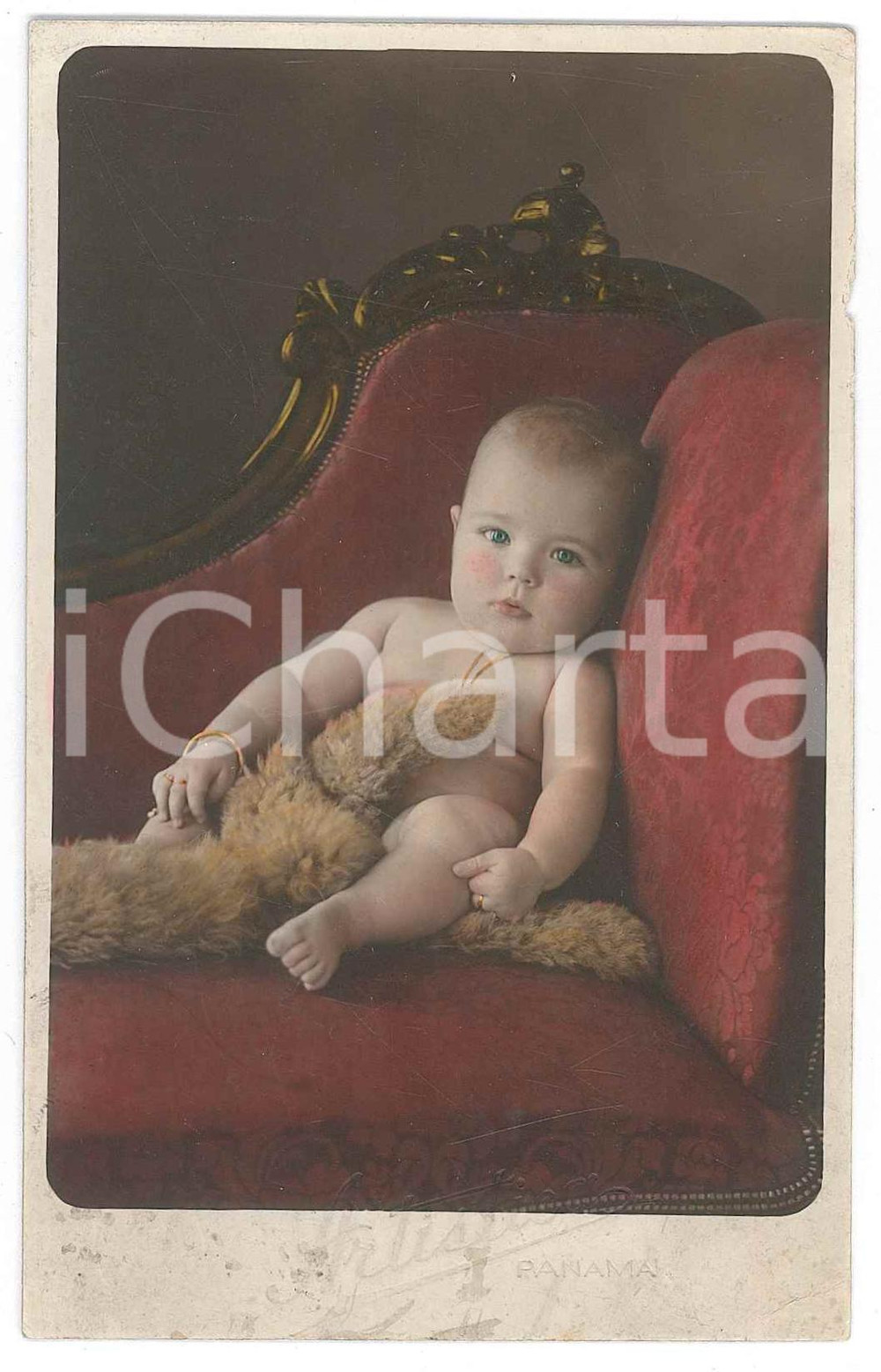Fotografia d epoca originale 1929 PANAMA Vittorina AUDISIO Ritratto di bambina su poltrona  Foto 1