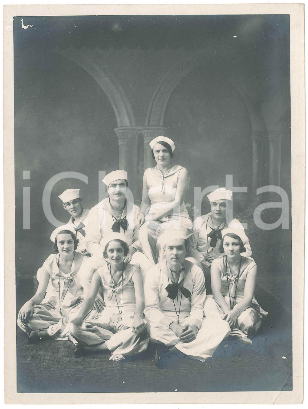 Fotografia d epoca originale 1930 ca ITALIA Café chantant  Gruppo di artisti Foto COSTUME 18x24 CM 1