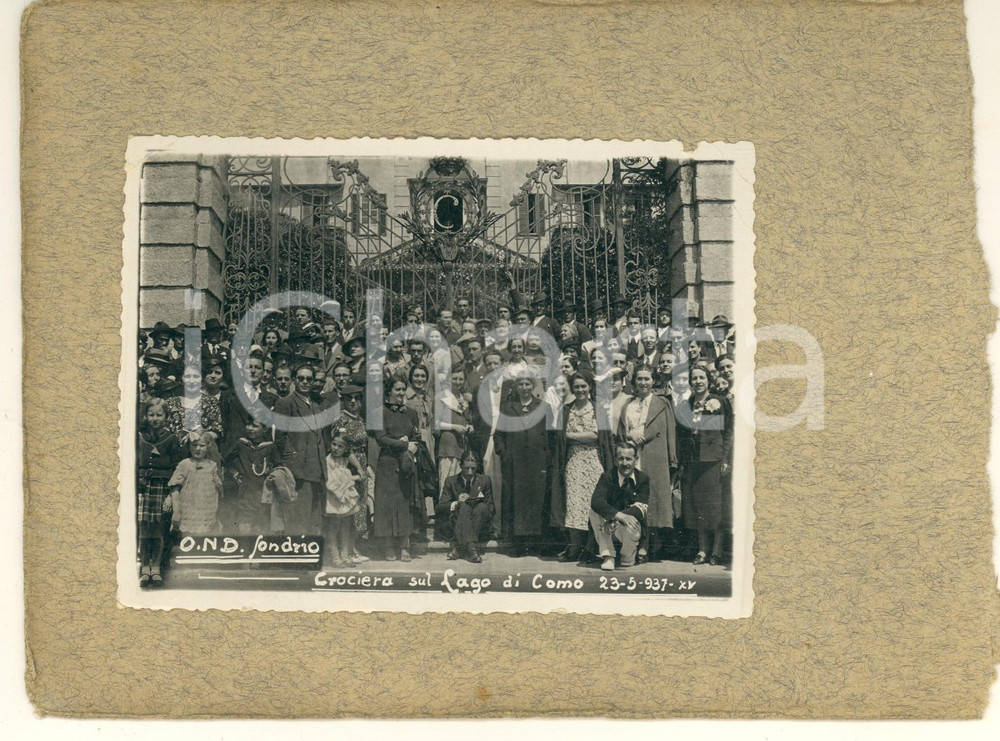 Fotografia d epoca originale 1937 LAGO DI COMO  Villa CARLOTTA  Crociera OND SONDRIO Foto di gruppo 1