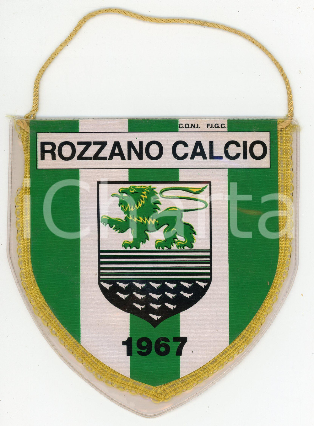 Oggetto da collezione cartaceo 1975 ca ROZZANO CALCIO 1967 Gagliardetto originale con custodia in plastica 1 1
