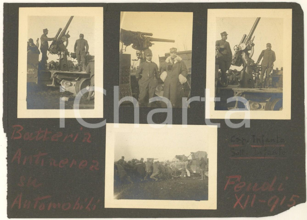 Fotografia d epoca originale 1915 WW1 FEUDI /GRADISCA D ISONZO Batteria antiaerea su automobili 4 foto 6x5 1