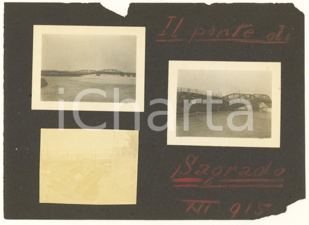 Fotografia d epoca originale 1915 WW1 SAGRADO GO Ponte sull Isonzo danneggiato  Lotto 3 foto 6x5 cm 1