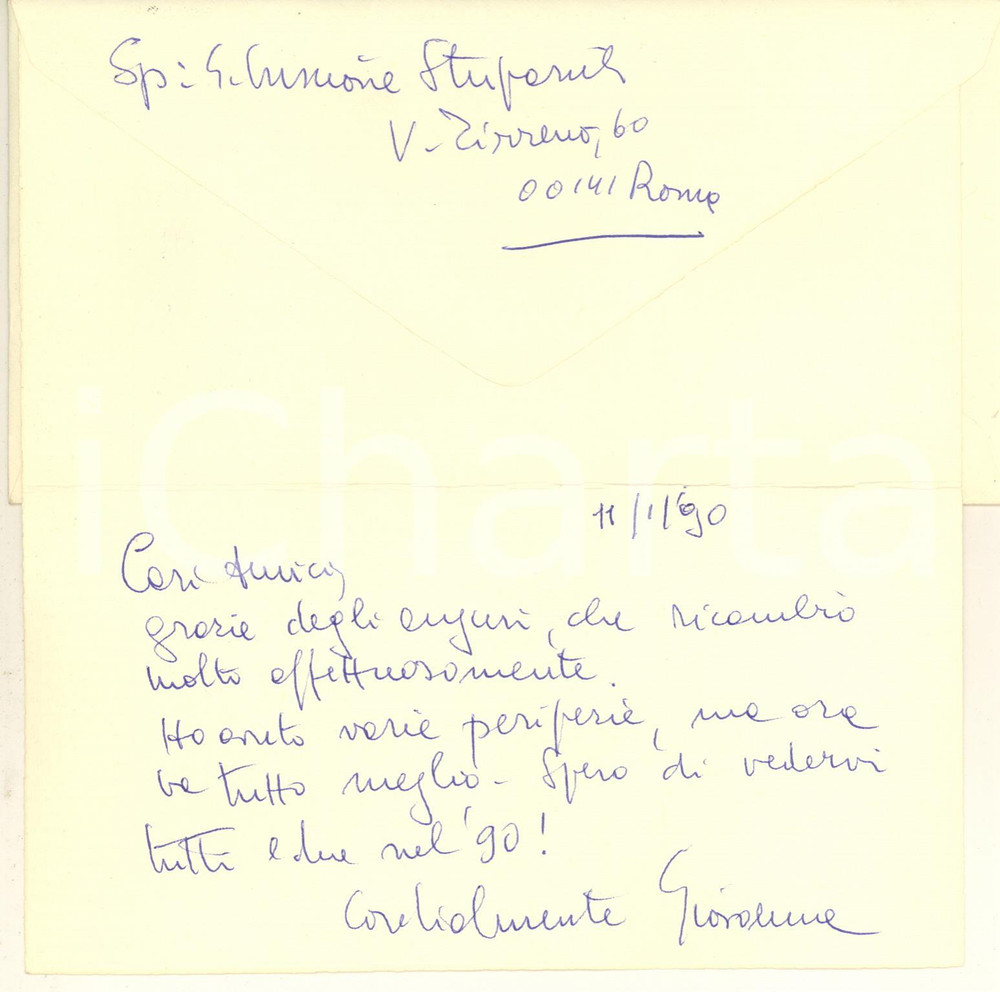 Autografo originale 1990 ROMA Biglietto Giovanna CRISCIONE STUPARICH  Foro Romano Autografo 1