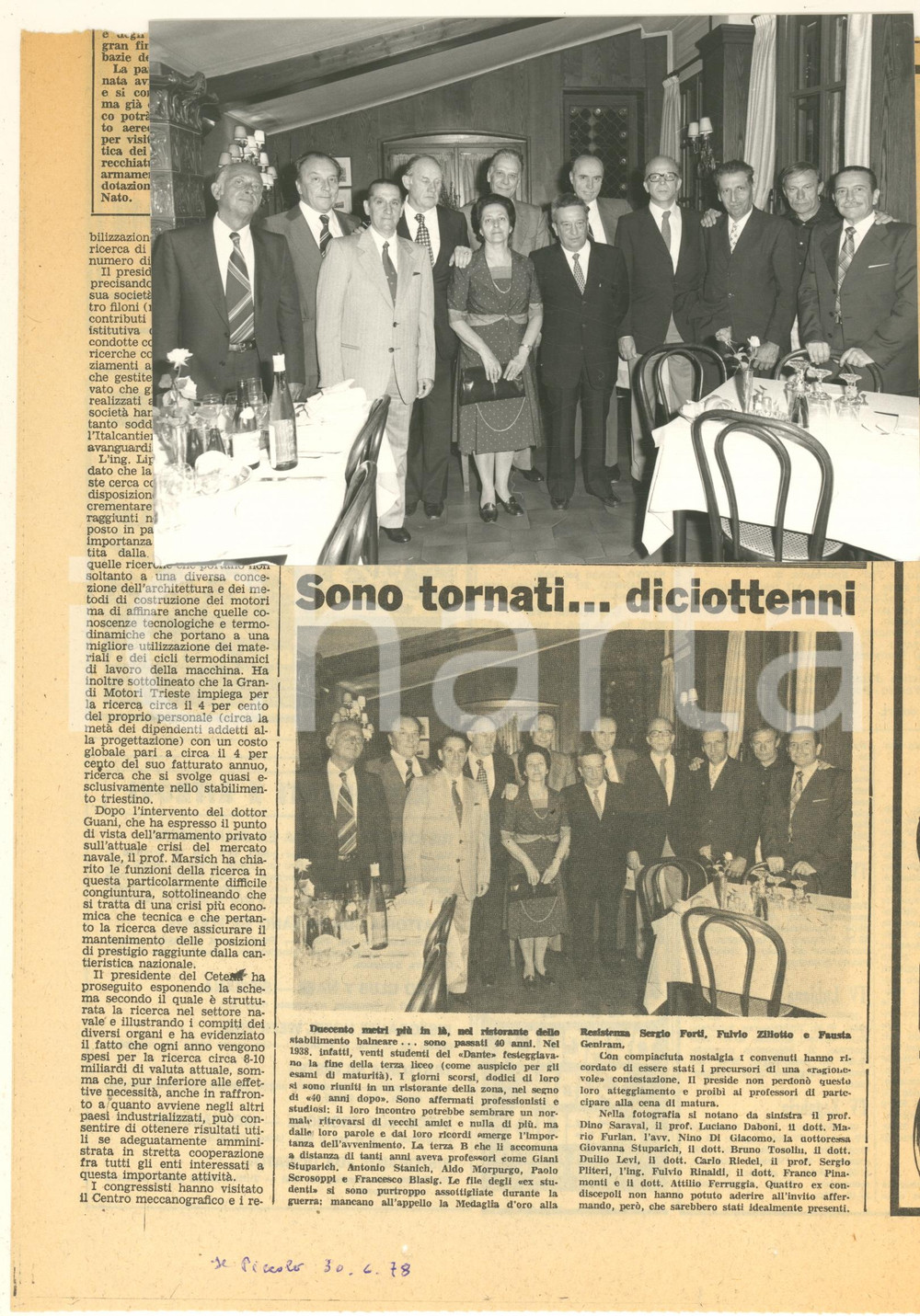 Fotografia d epoca originale 1978 TRIESTE Liceo DANTE  Raduno ex allievi  STUPARICH SARAVAL DABONI Foto 1