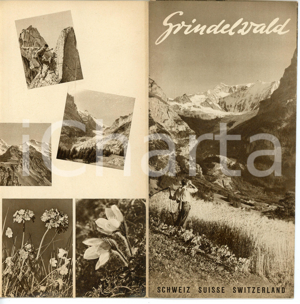 Materiale pubblicitario d’epoca 1955 ca SWITZERLAND Kanton Bärn GRINDELWALD Pieghevole ILLUSTRATO 1