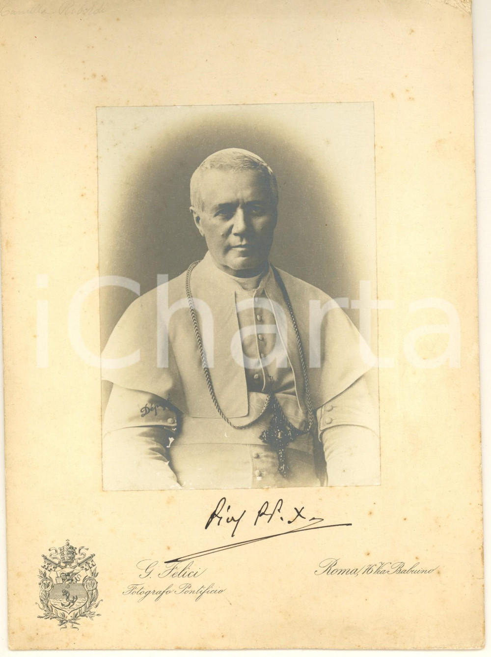 Fotografia d epoca originale 1890 ca ROMA Papa Pio X  Ritratto  Foto FELICI con didascalia 1