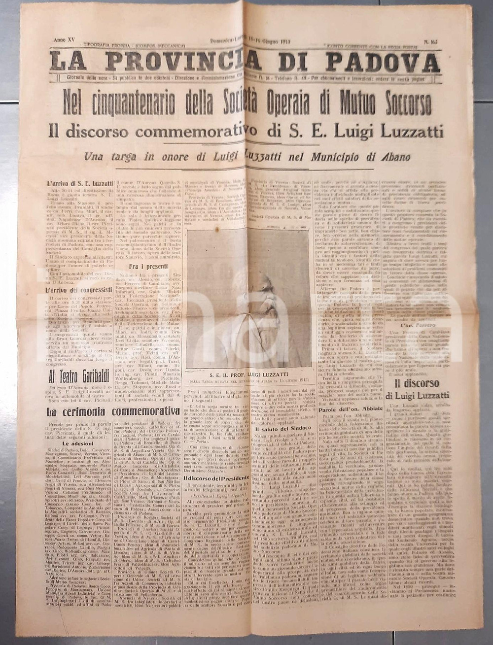 Giornale, rivista storica 1913 LA PROVINCIA DI PADOVA 50 Anni Società Mutuo Soccorso  Luigi Luzzatti 1