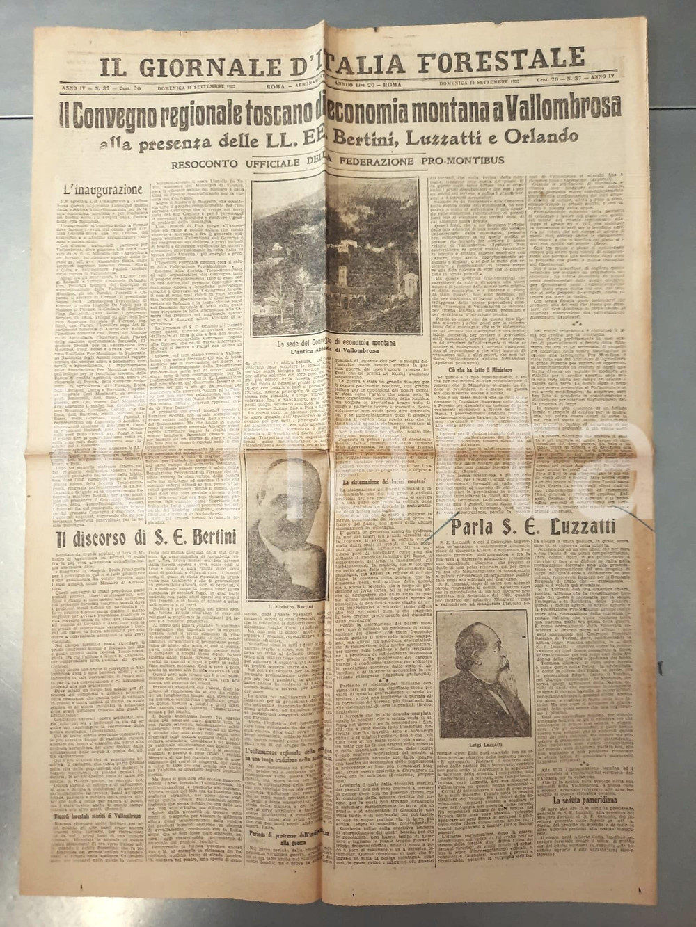 Giornale, rivista storica 1922 IL GIORNALE DELL ITALIA FORESTALE Convegno economia montana a Vallombrosa 1