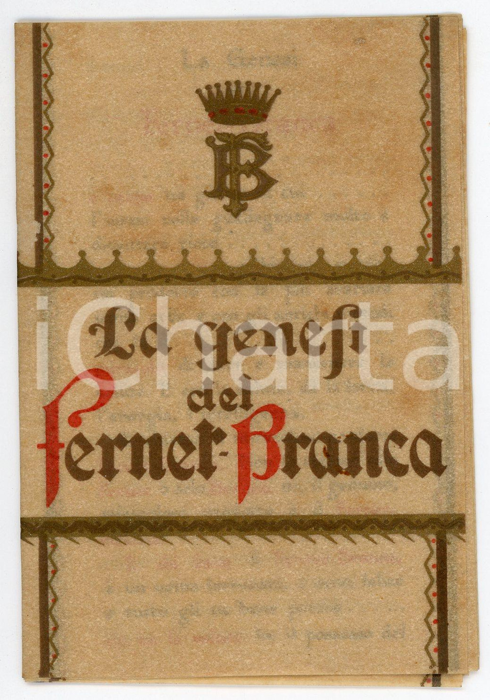 Materiale pubblicitario d’epoca 1934 MILANO Fratelli Branca  La genesi del FERNET BRANCA Pubblicazione 1