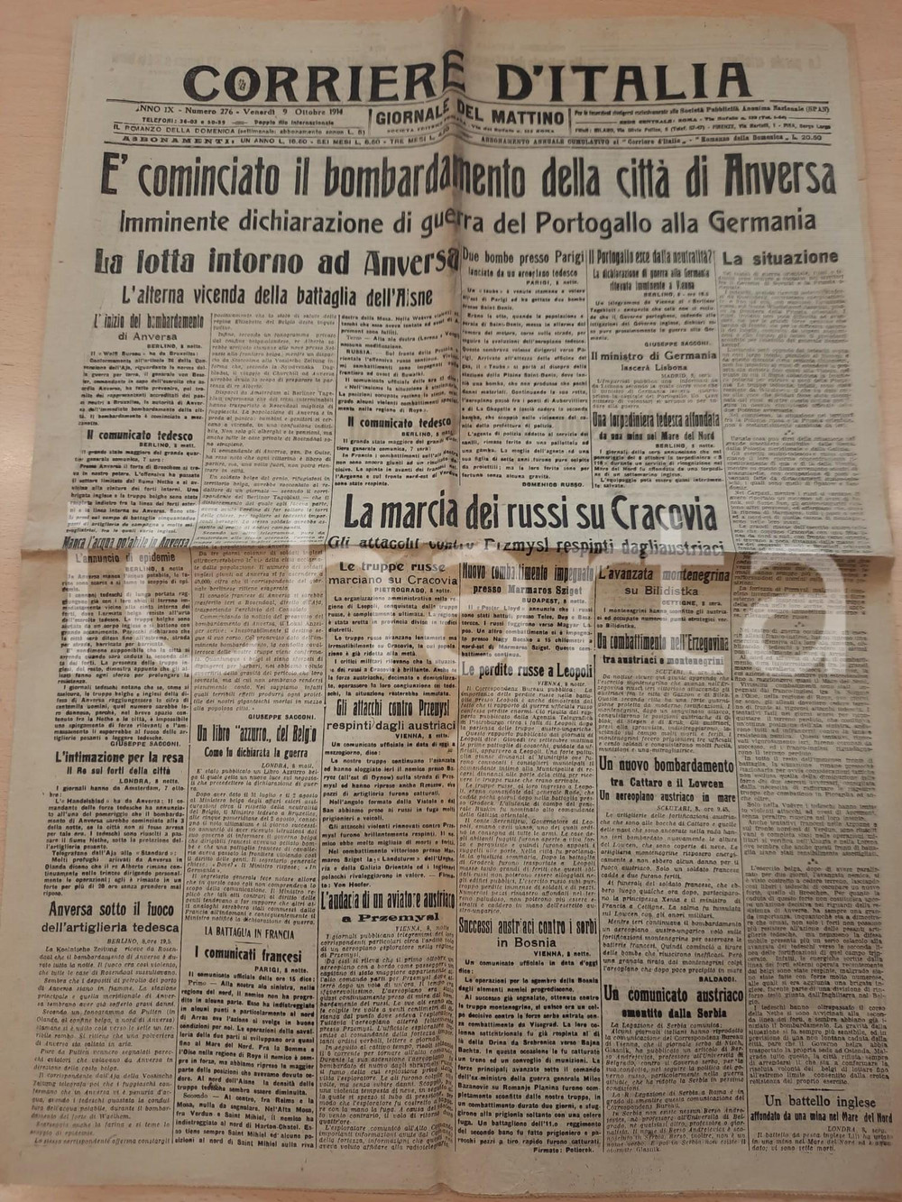 Giornale, rivista storica 1914 WW1 CORRIERE D ITALIA Bombardamento di Anversa  I russi verso Cracovia 1