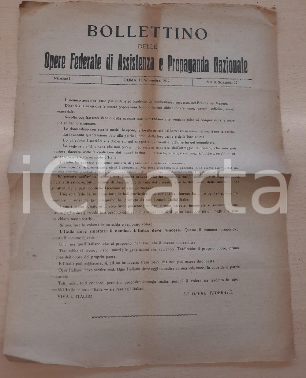 Giornale, rivista storica 1915 WW1 Bollettino Opere Federate Assistenza e Propaganda Nazionale Anno I n° 1 1