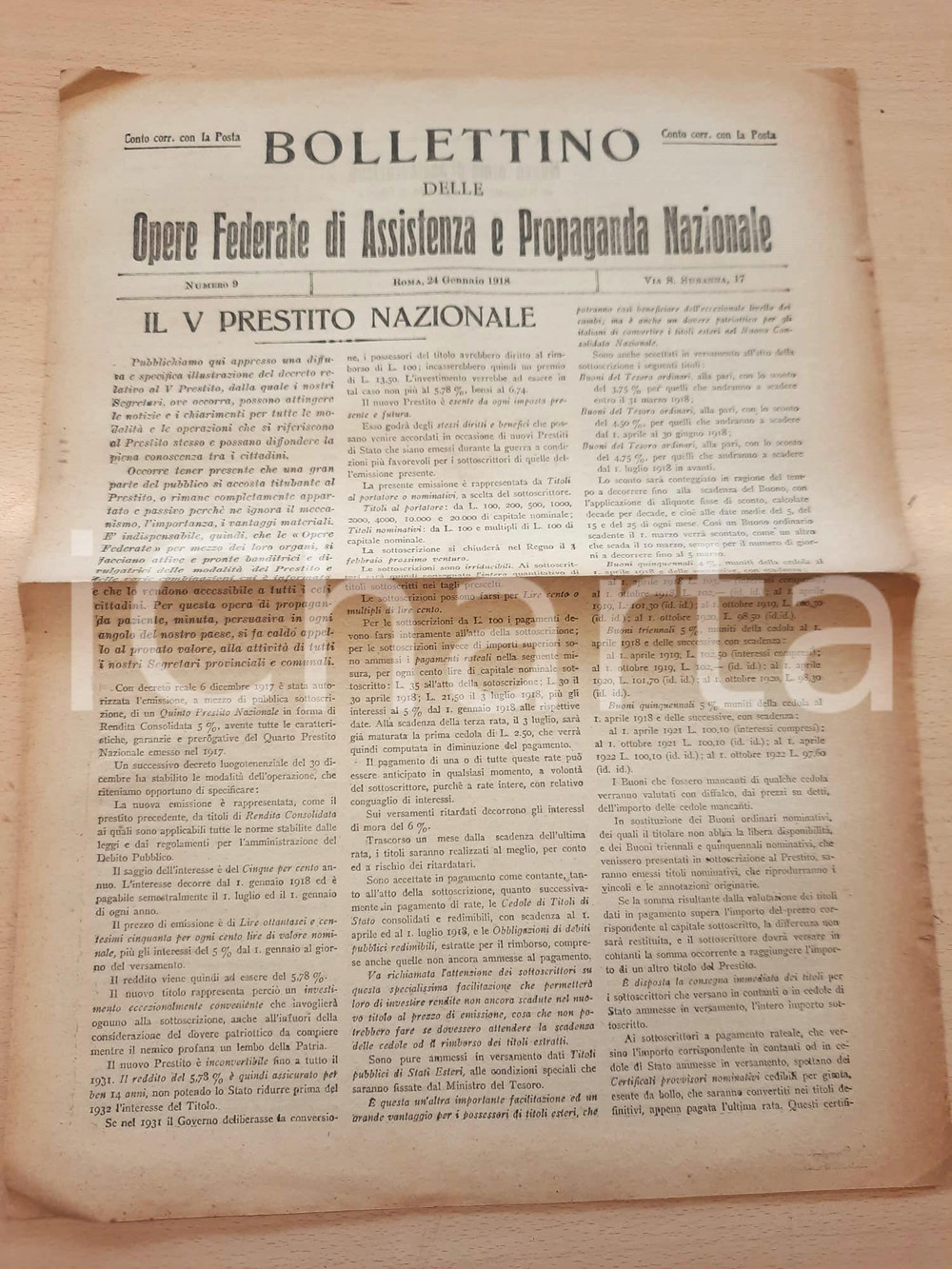 Giornale, rivista storica 1918 WW1 Bollettino Opere Assistenza e Propaganda  Il V Prestito Nazionale 1