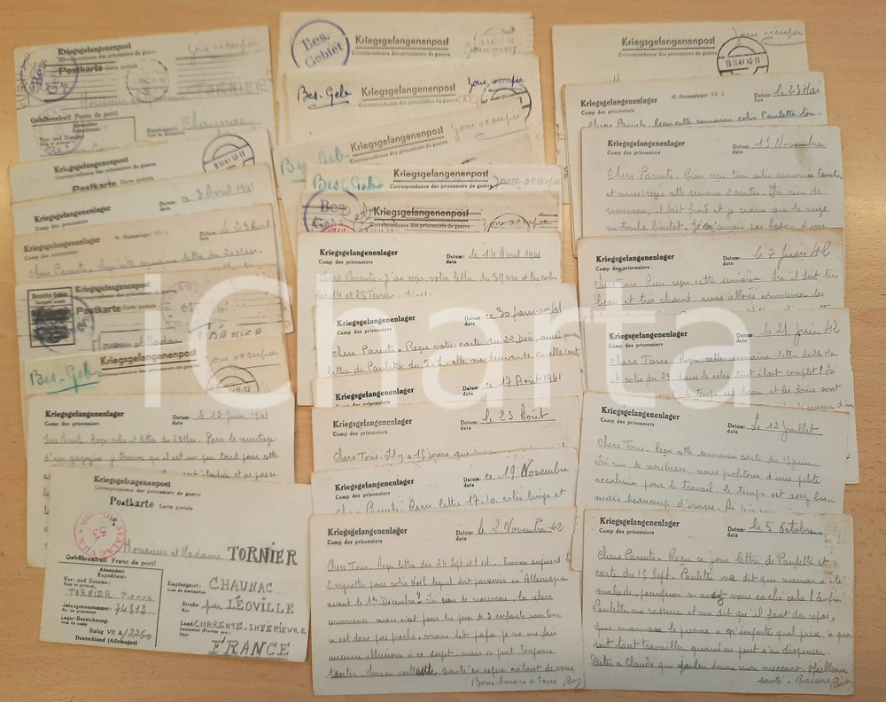 Documento originale, autentico 19411943 WW2 POW MOOSBURG Stalag VII A  Lotto 28 cartoline Pierre TORNIER 1