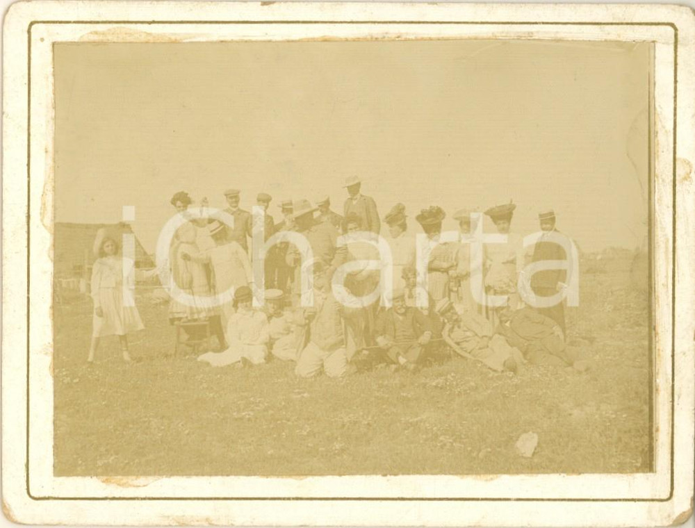 Fotografia d epoca originale 1910 FIUMICINO Gruppo di villeggianti romani  Ritratto Foto CURIOSA 13x10 cm 1