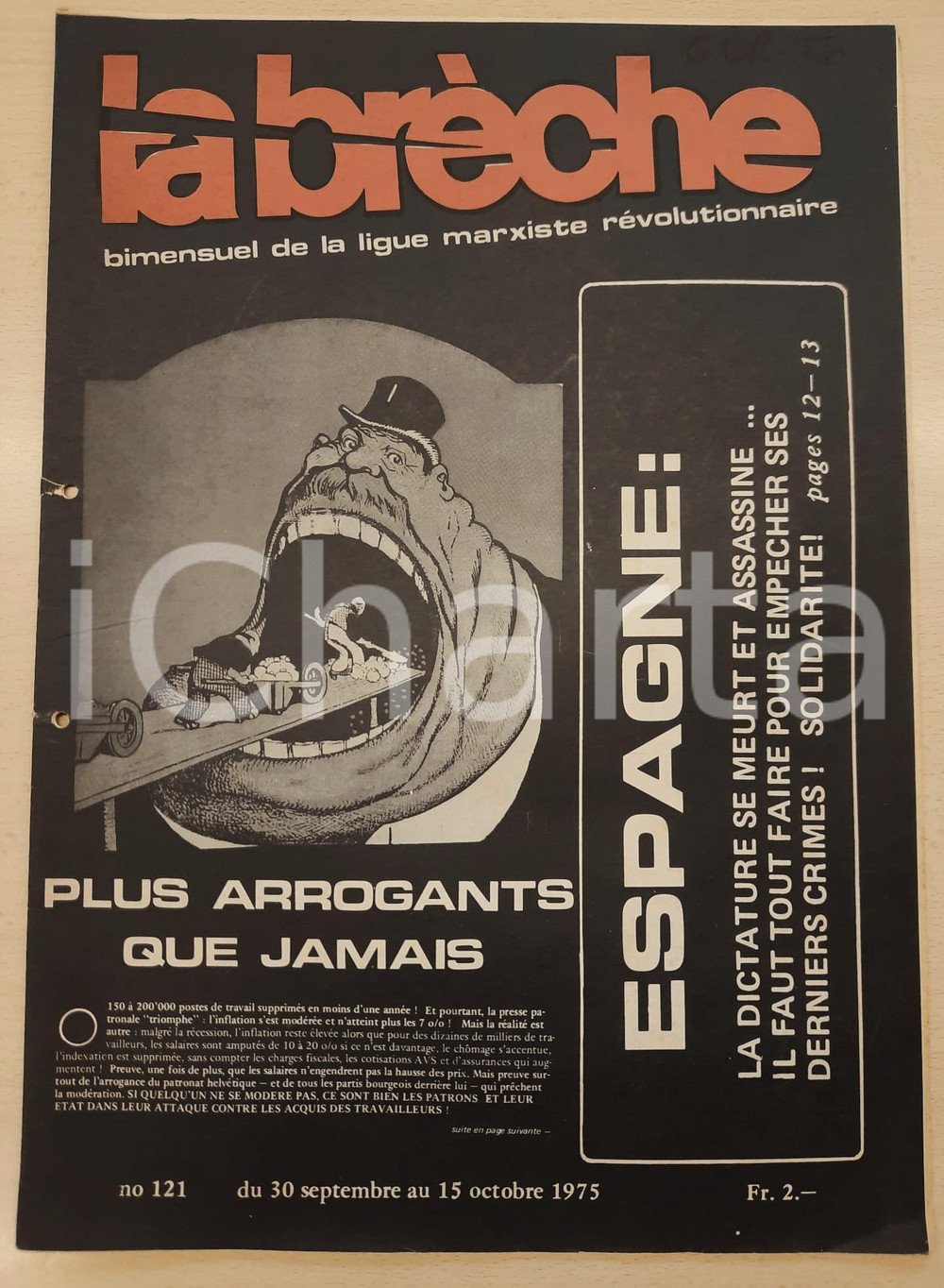 Giornale, rivista storica 1975 LA BRÈCHE Pena di morte nella dittatura franchista n° 121 Lega MARXISTA 1