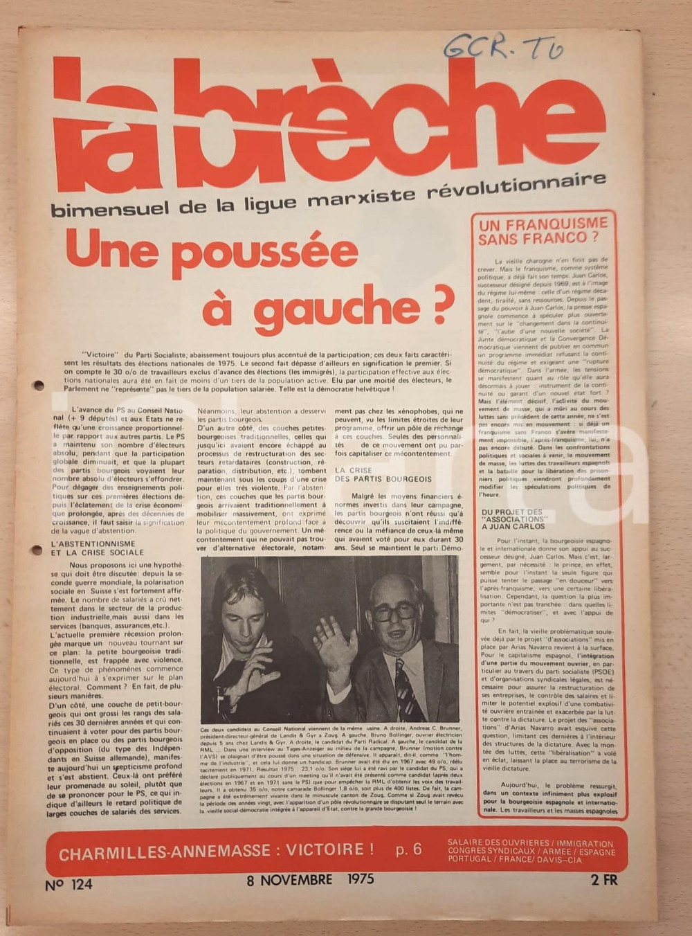 Giornale, rivista storica 1975 LA BRÈCHE Indépendance Angola  Immigrés en Suisse et crise LIGUE MARXISTE 1