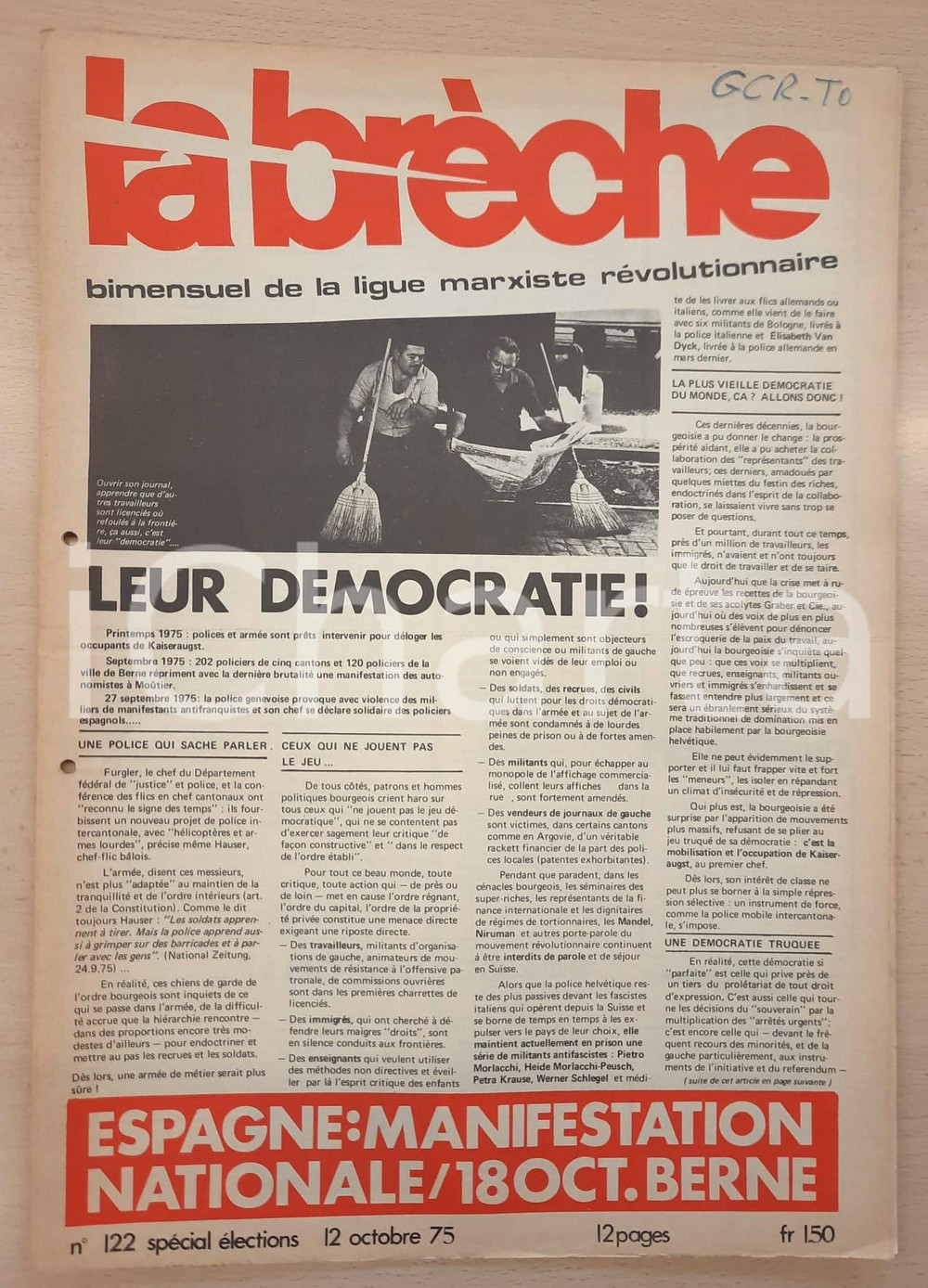 Giornale, rivista storica 1975 LA BRÈCHE Pour les 40 heures  Lutte ouvrière n°122 LIGUE MARXISTE 1