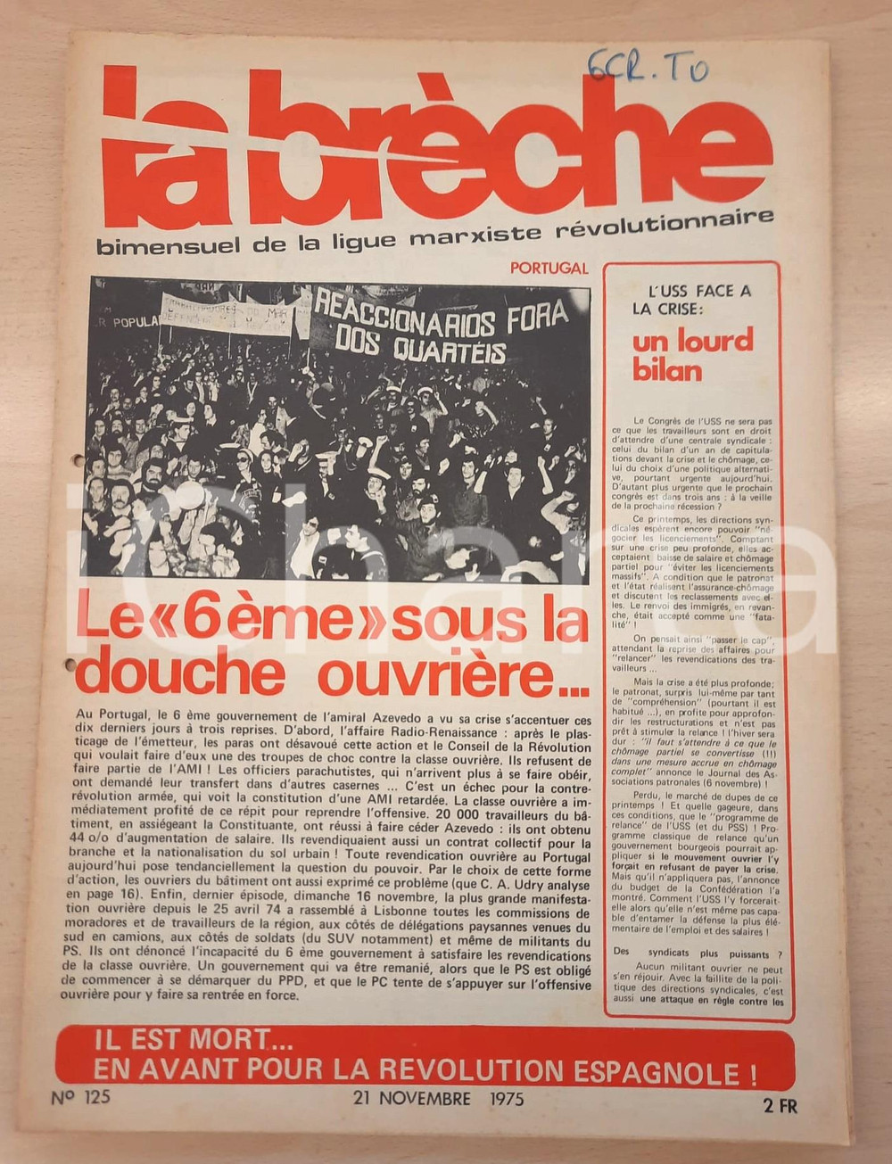 Giornale, rivista storica 1975 LA BRÈCHE Gouvernement Azevedo face aux ouvriers n°125 LIGUE MARXISTE 1