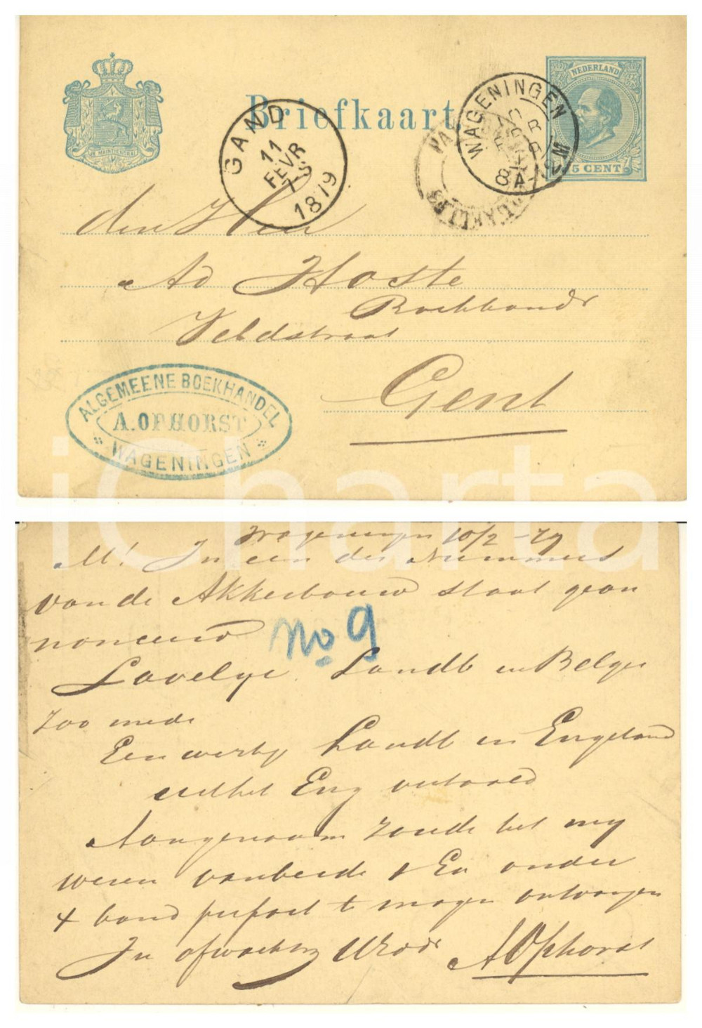 Cartolina originale da collezione 1879 WAGENINGEN NL Algemeene Boekhandel A. OPHORST  AUTOGRAPH Postcard 1