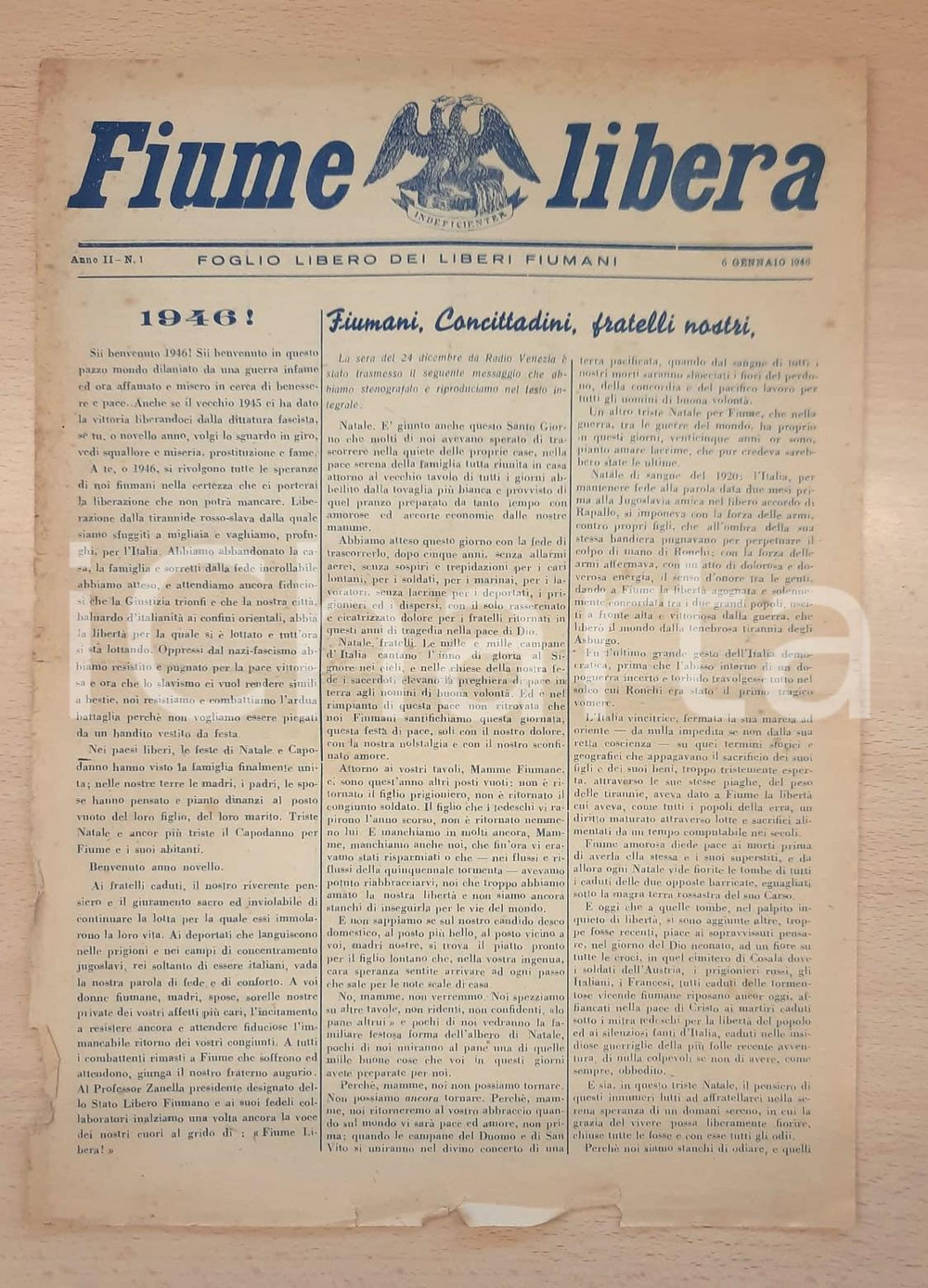 Giornale, rivista storica 1946 FIUME LIBERA Epurazioni ai danni degli italiani  Messaggio Radio Venezia 1