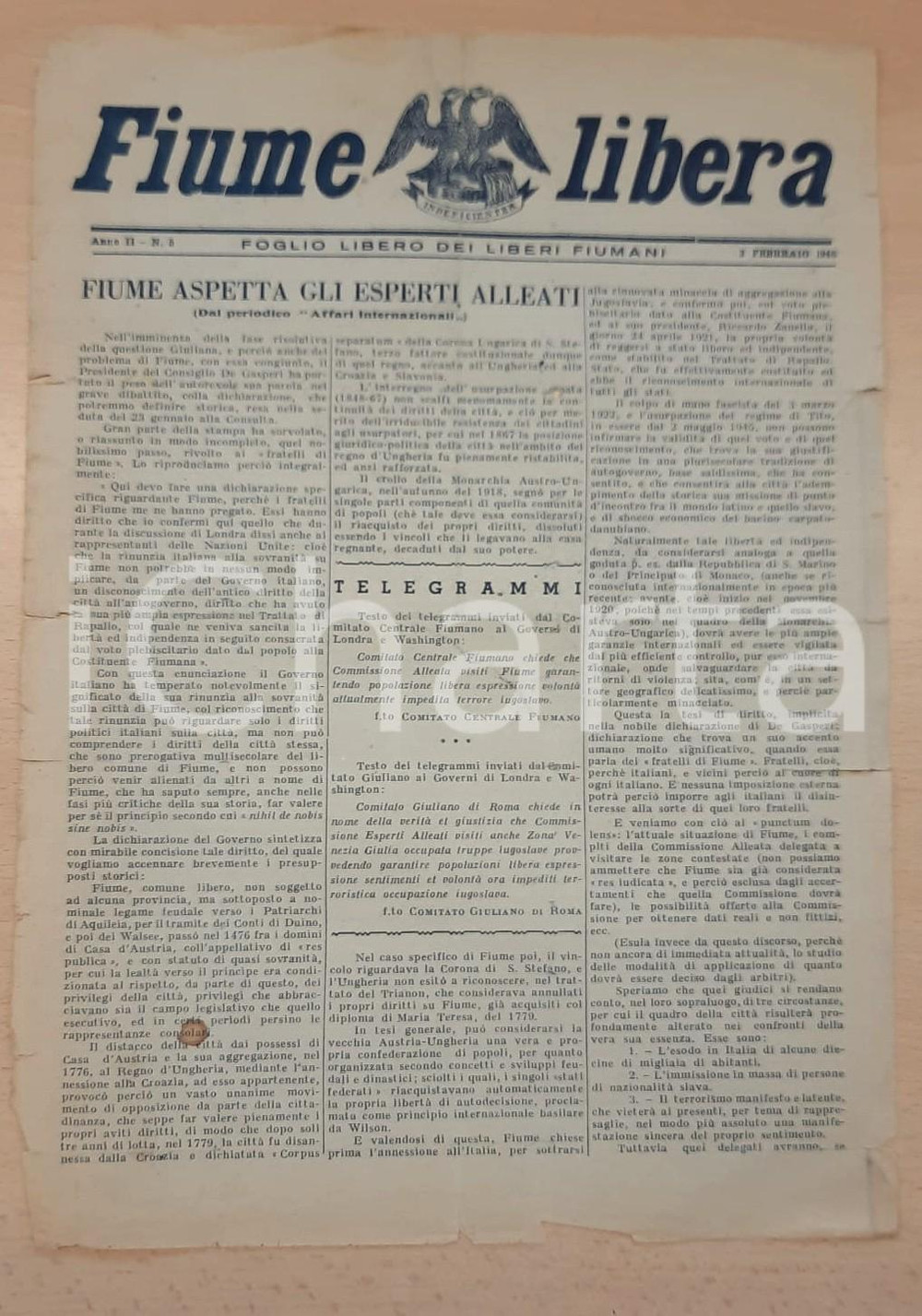 Giornale, rivista storica 1946 FIUME LIBERA  Fiume aspetta gli esperti alleati  Italiani condannati 1