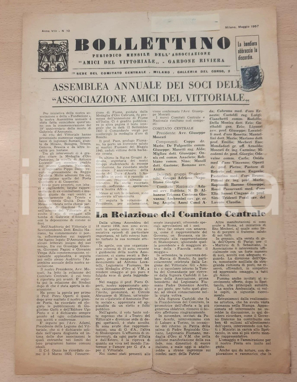 Giornale, rivista storica 1957 BOLLETTINO Amici Vittoriale  Il San Sebastiano all Opera di Parigi 1
