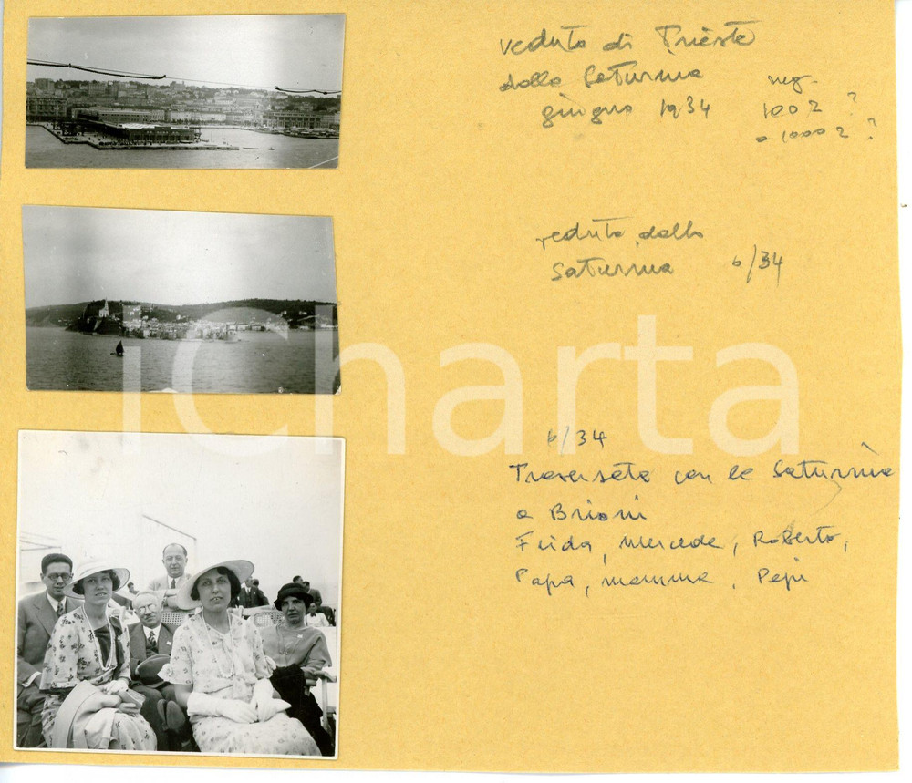 Fotografia d epoca originale 1934 ISOLE BRIONI Traversata con Transatlantico SATURNIA Vedute di TRIESTE Lotto 1