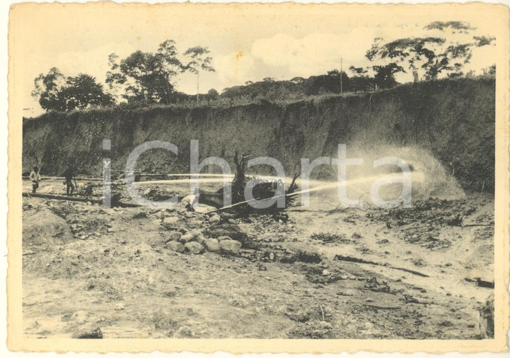 Cartolina originale da collezione 1952 CONGO BELGE  MANIEMA  Mine SYMETAIN Abattage gravier alluvionanaire 1