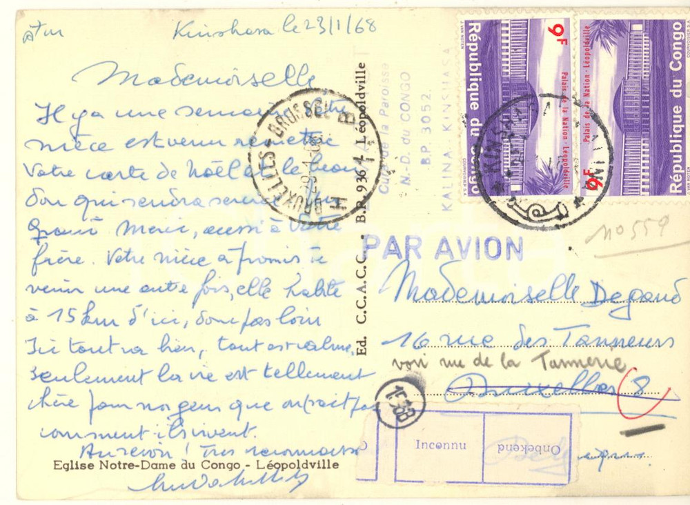 Autografo originale 1968 KINSHASA CONGO Abbé Ludo MATHOT La vie est chère pour nos gens Autografo 1