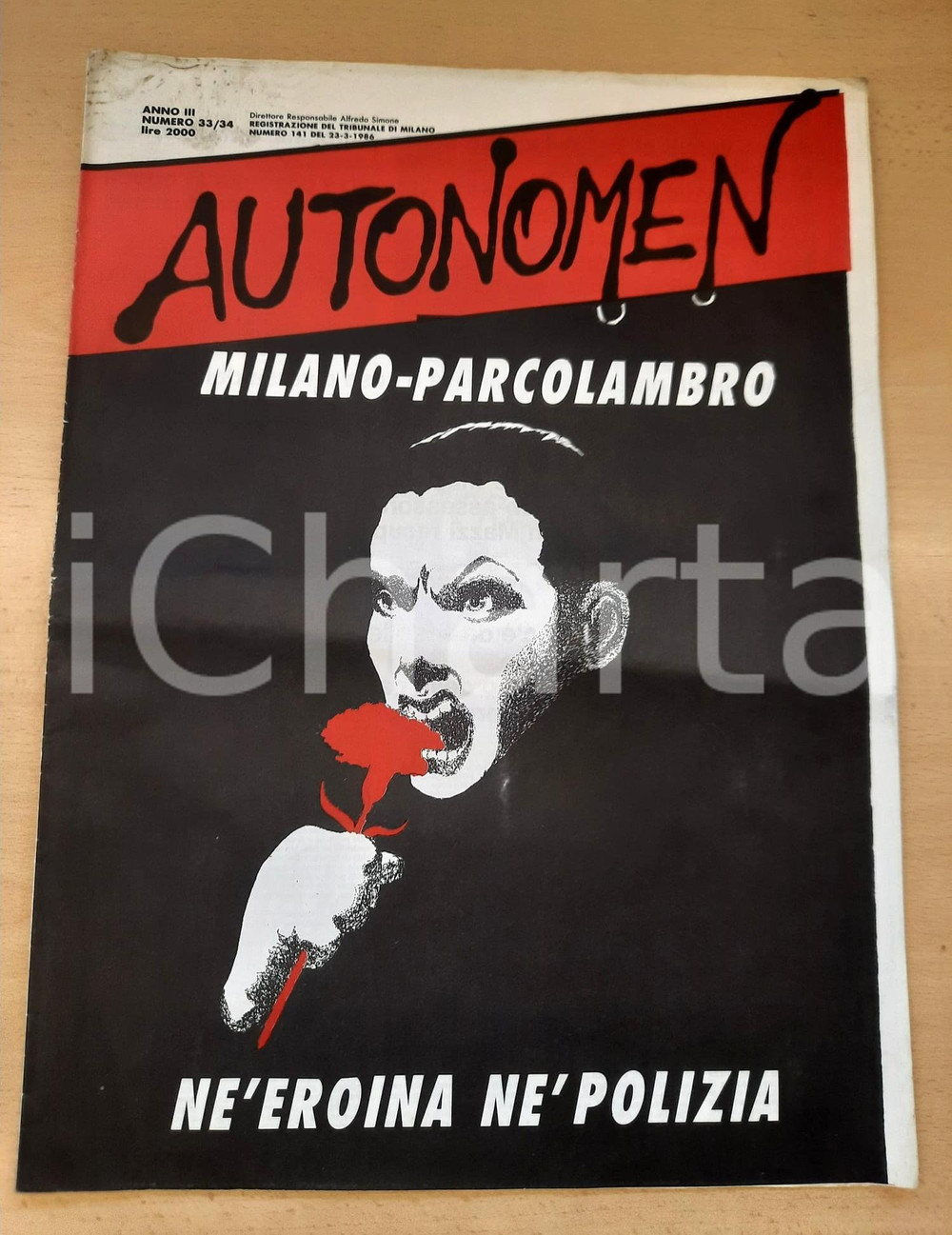 Giornale, rivista storica 1986 AUTONOMEN Milano  Parco Lambro. Né eroina né polizia Rivista n° 3334 1