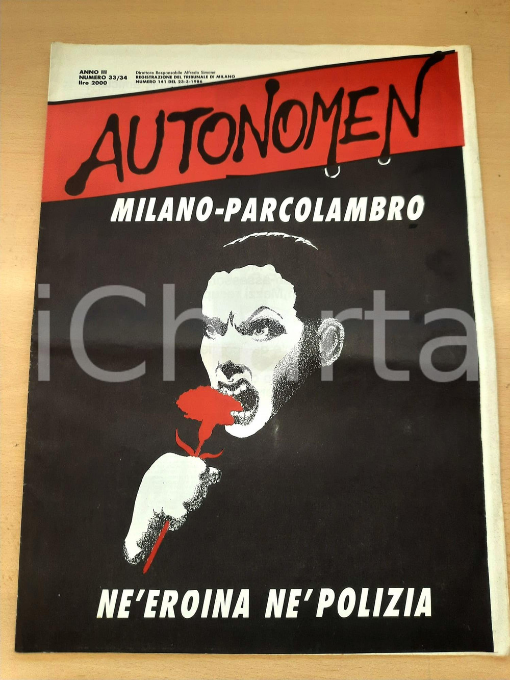 Giornale, rivista storica 1986 AUTONOMEN Milano  Parco Lambro. Né eroina né polizia Rivista n° 3334 1