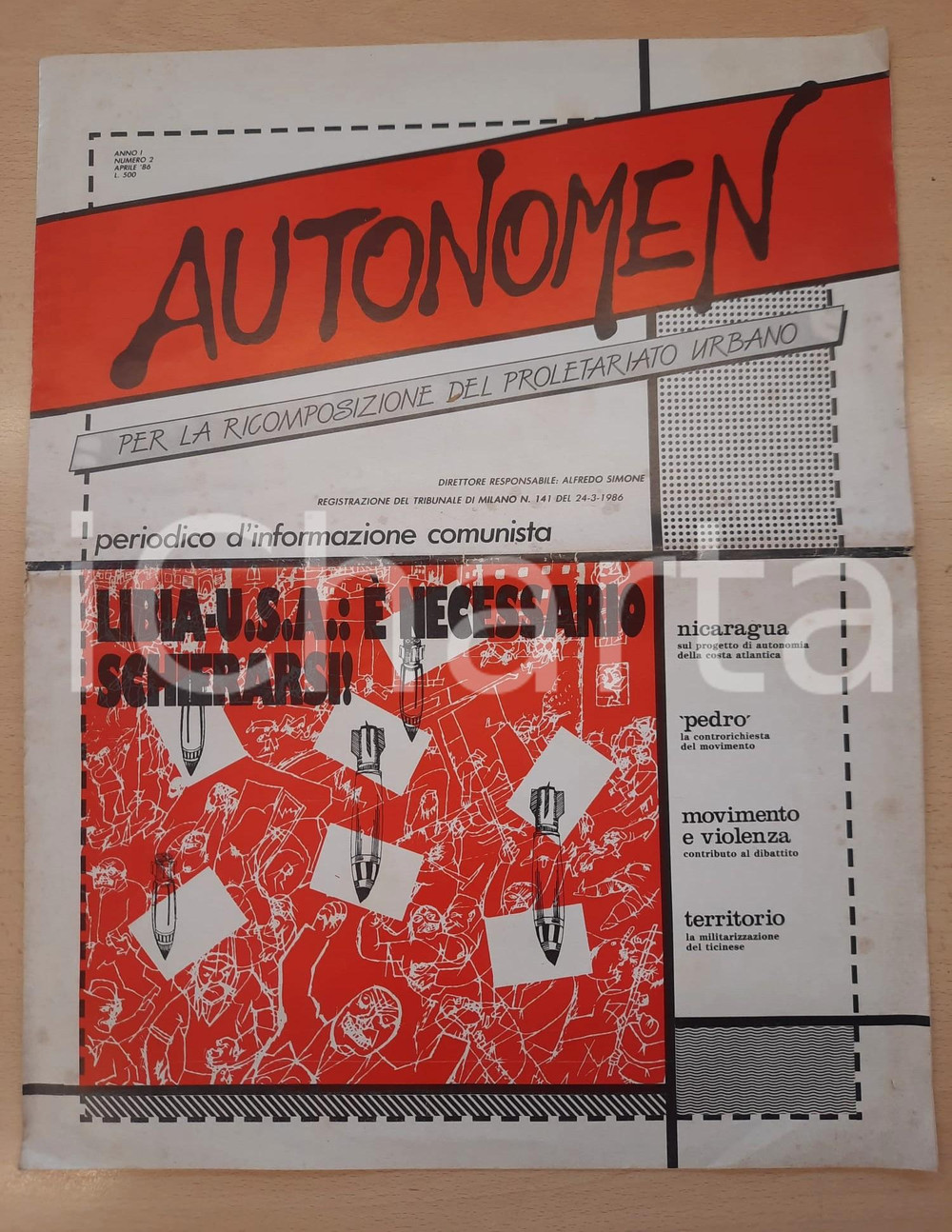 Giornale, rivista storica 1986 AUTONOMEN LibiaUSA: necessario schierarsi  Pedro Greco  Rivista n°2 1