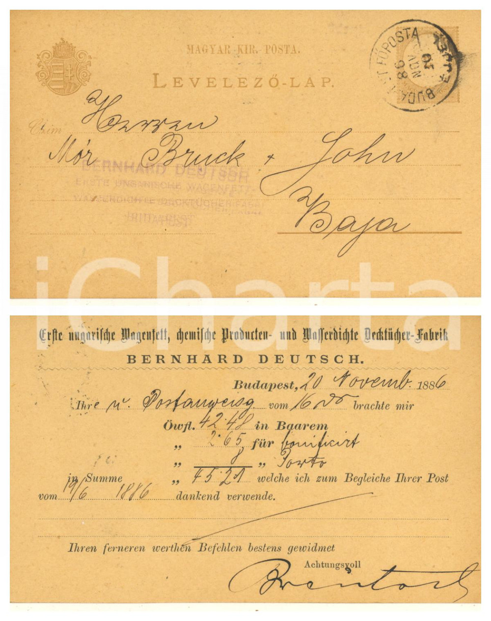 Cartolina originale da collezione 1886 BUDAPEST Hungary BERNHARD DEUTSCH Wagenfett chemische Producten Postcard 1