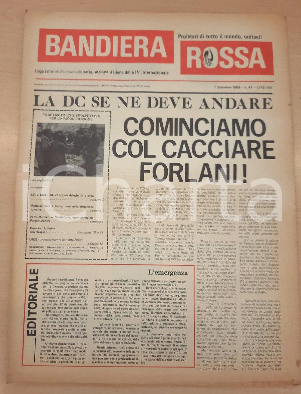 Giornale, rivista storica 1980 BANDIERA ROSSA Cacciare Forlani  Crisi MONTEFIBRE a Porto Marghera 1