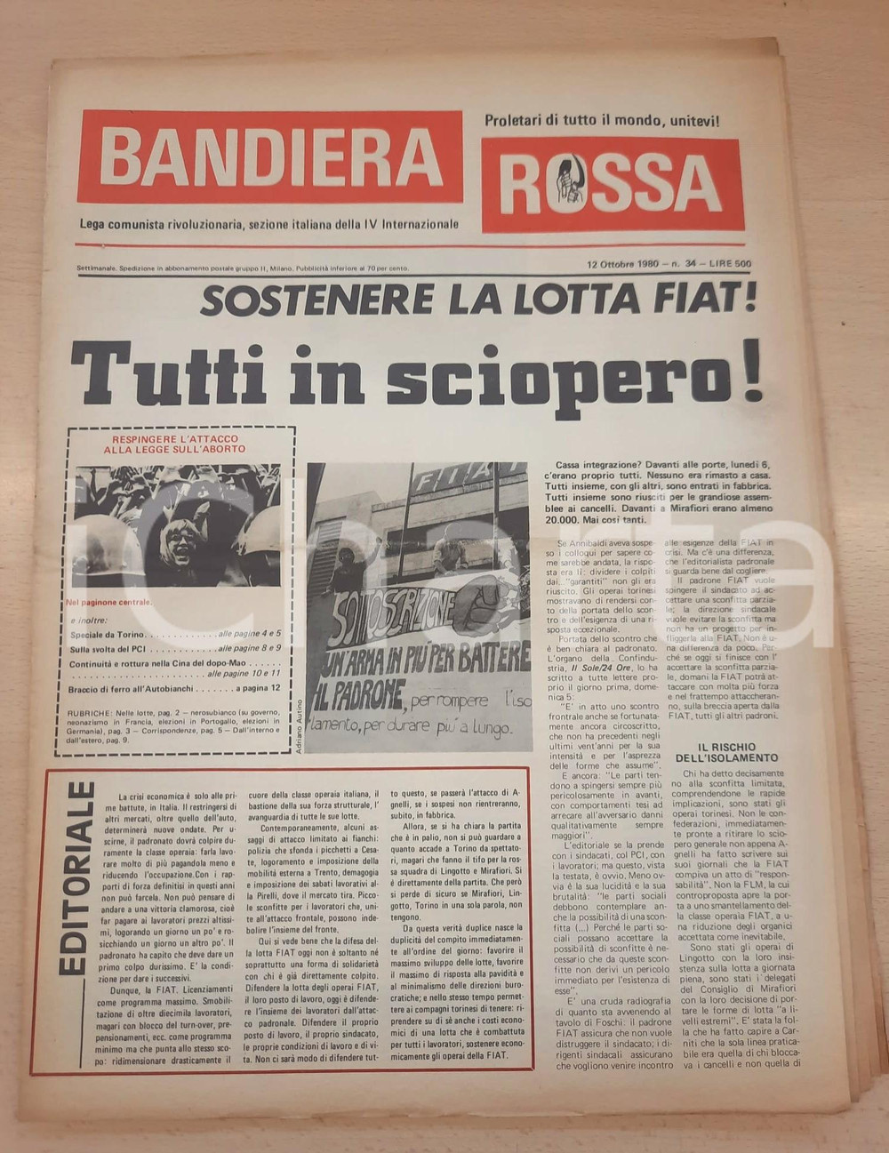 Giornale, rivista storica 1980 BANDIERA ROSSA Sciopero contro la FIAT  Legge 194 aborto non applicata 1