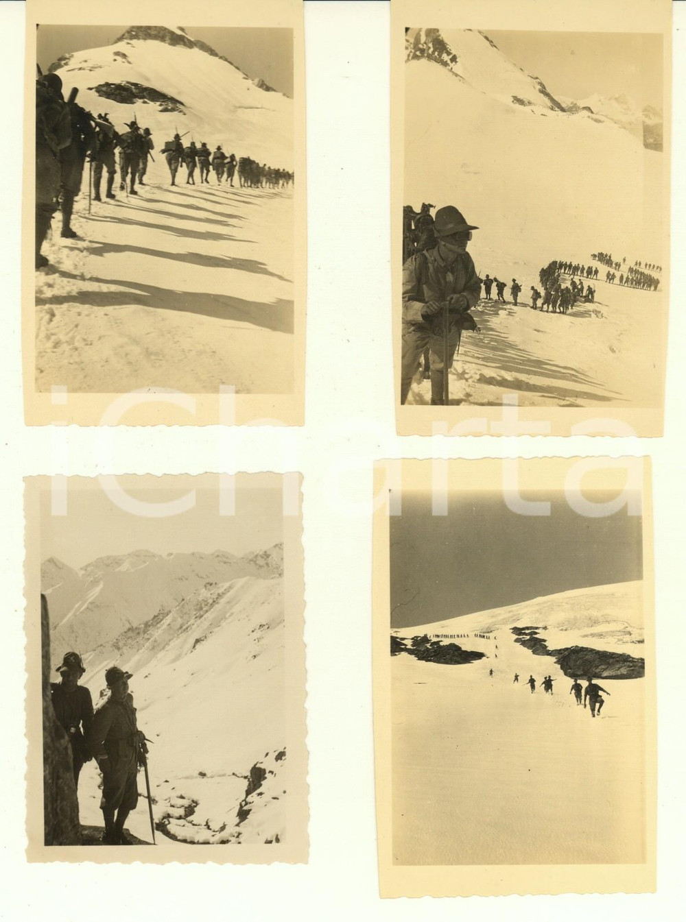 Fotografia d epoca originale 1935 ca MONTE ROSA  ALPINI Battaglione IVREA Salita sul ghiacciaio 4 foto 6x9 1