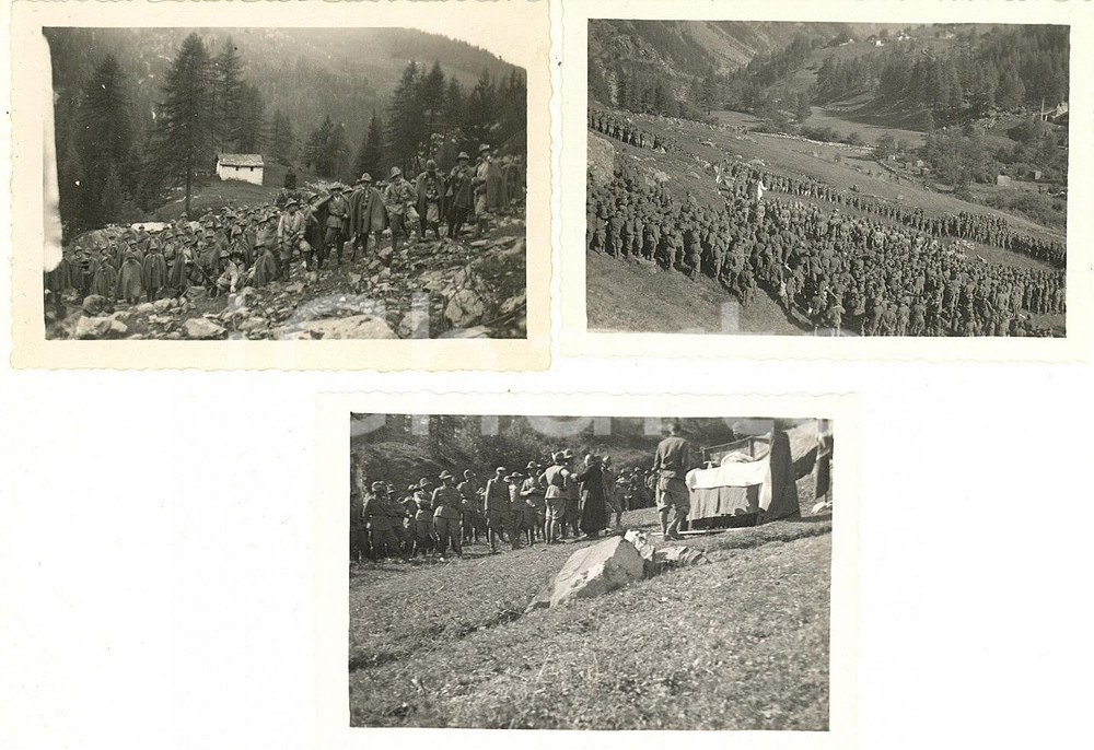 Fotografia d epoca originale 1935 ca MONTE ROSA  ALPINI Battaglione IVREA  Messa al campo 3 foto 9x6 cm 1
