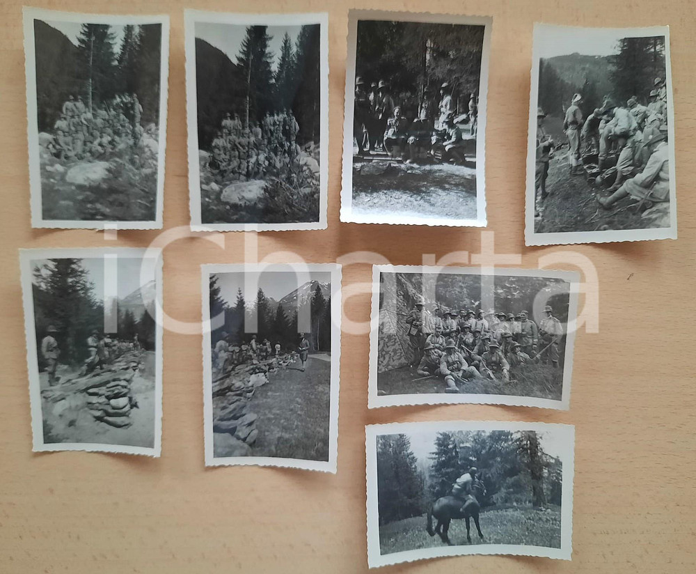 Fotografia d epoca originale 1935 ca VALSESIA  ALPINI Battaglione IVREA  Campo estivo 8 foto 6x9 cm 1