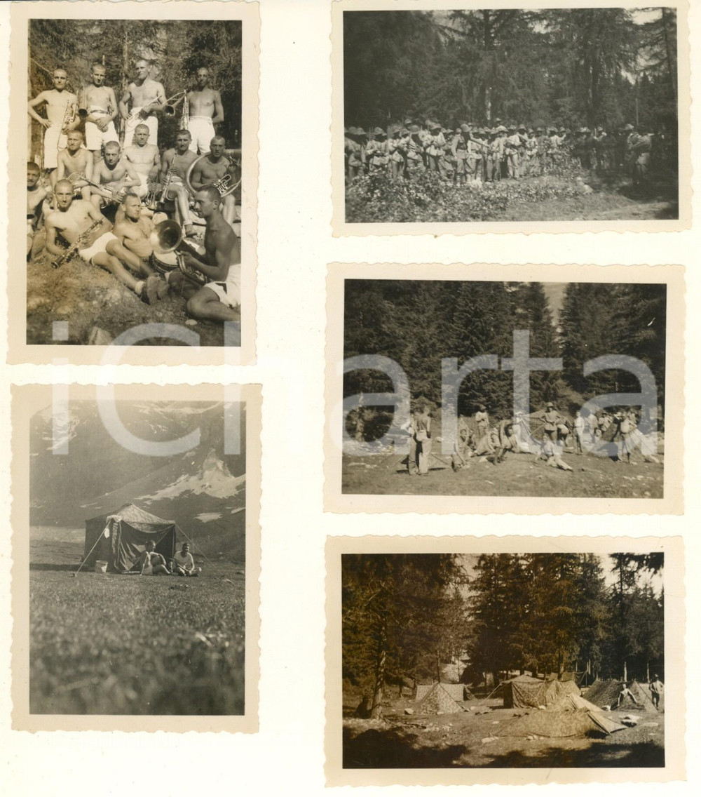 Fotografia d epoca originale 1935 ca MONTE ROSA  ALPINI Battaglione IVREA  Vita al campo 5 foto 6x9 cm 1