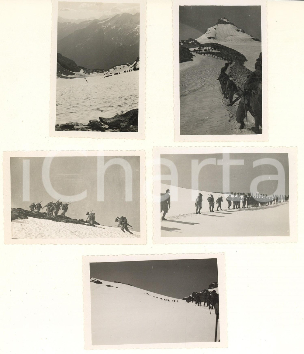 Fotografia d epoca originale 1935 ca GRESSONEY MONTE ROSA  ALPINI Battaglione IVREA Addestramento 5 foto 6x9 1