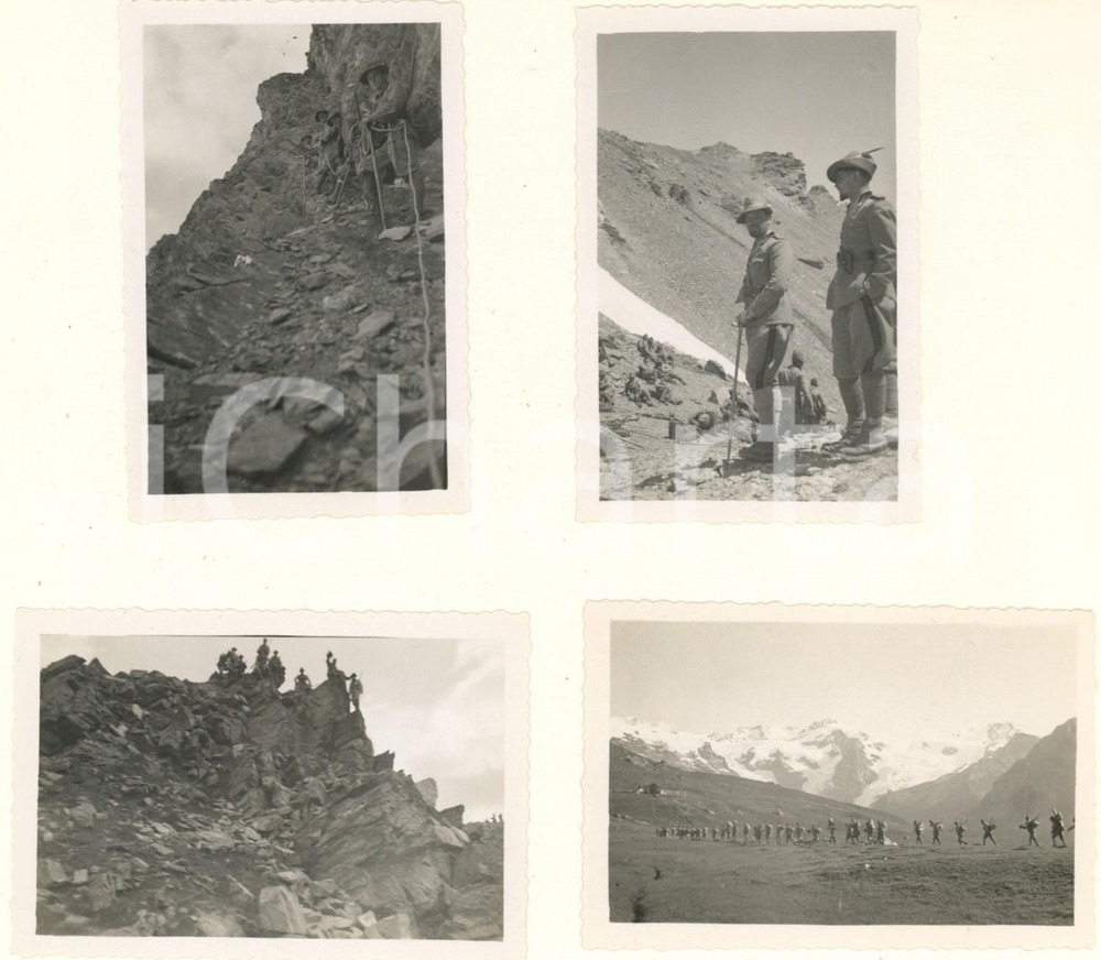 Fotografia d epoca originale 1935 ca GRESSONEY MONTE ROSA  ALPINI Battaglione IVREA Addestramento 4 foto 6x9 1