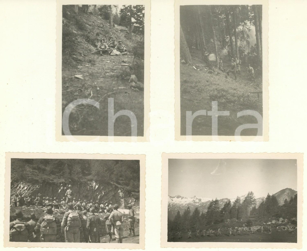 Fotografia d epoca originale 1935 ca ALTA VALSESIA  ALPINI Battaglione IVREA Marce addestramento 4 foto 6x9 1