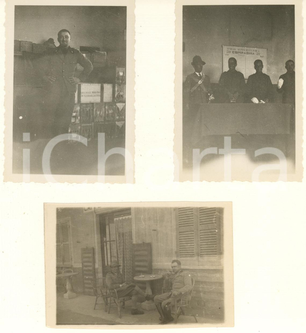Fotografia d epoca originale 1935 ca ALPINI Battaglione IVREA 39 compagnia  Ufficiali 3 foto 6x9 cm 1
