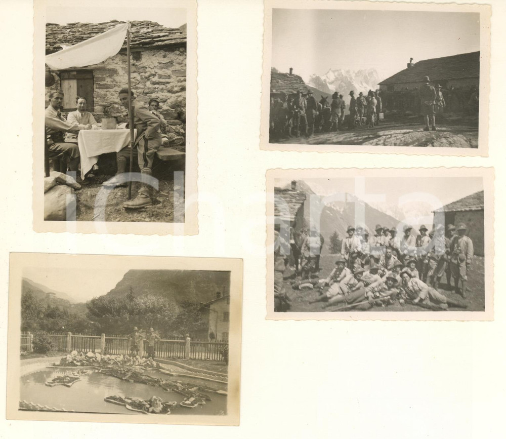 Fotografia d epoca originale 1935 ca MONTE ROSA  ALPINI Battaglione IVREA  Giardino Italia 4 foto 6x9 cm 1