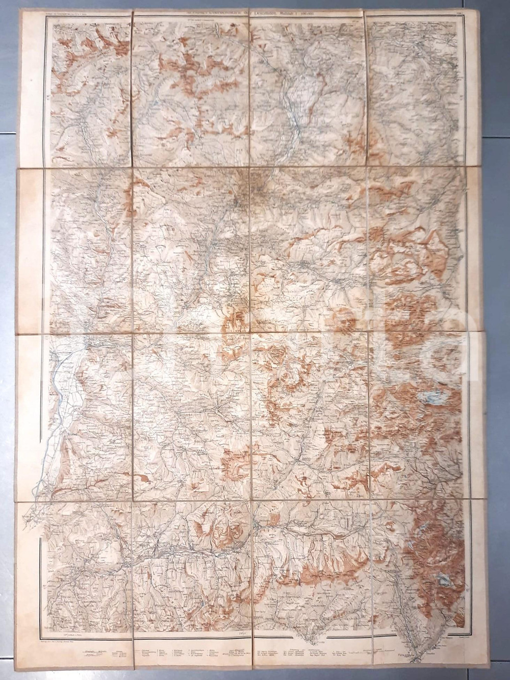 Mappa, planimetria storica 1903 G. FREYTAG S Übersichtskarte der Dolomiten  Mappa su tela 55x75 cm 1