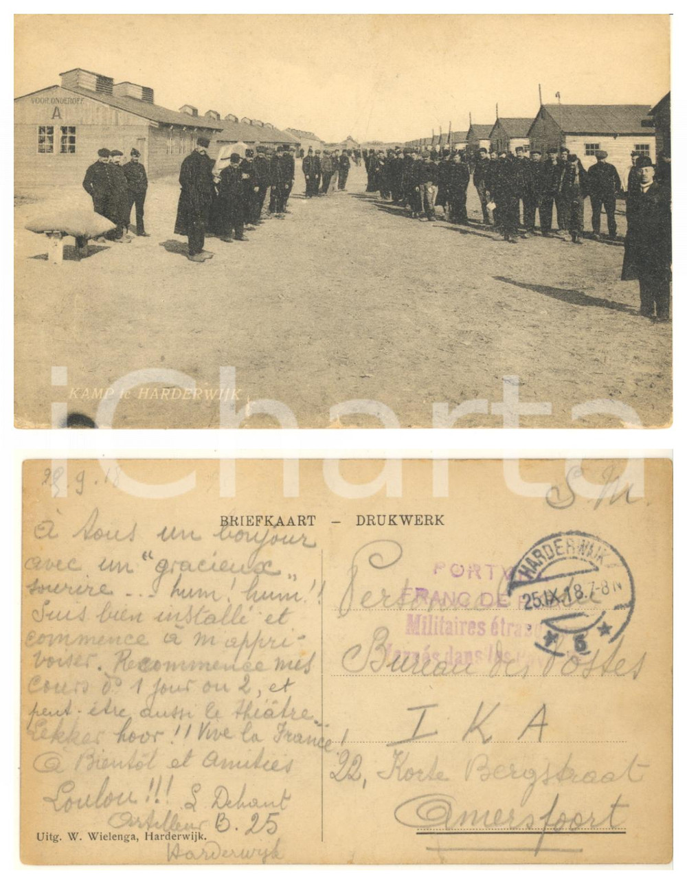 Cartolina originale da collezione 1918 WW1 POW Kamp te HARDERWIJK  Postcard Belgian prisoner of war 1
